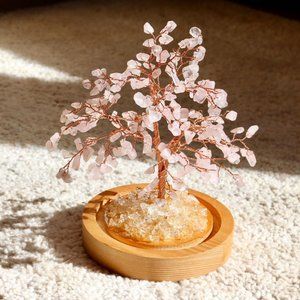 Rose Quart Bonsai Tree with Natural Crystals